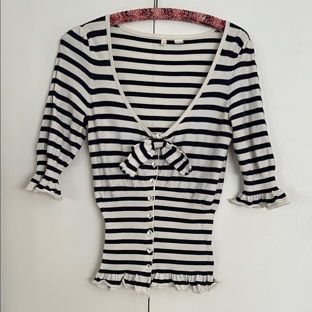 Anthropologie Moth Navy and White Striped Knit Top